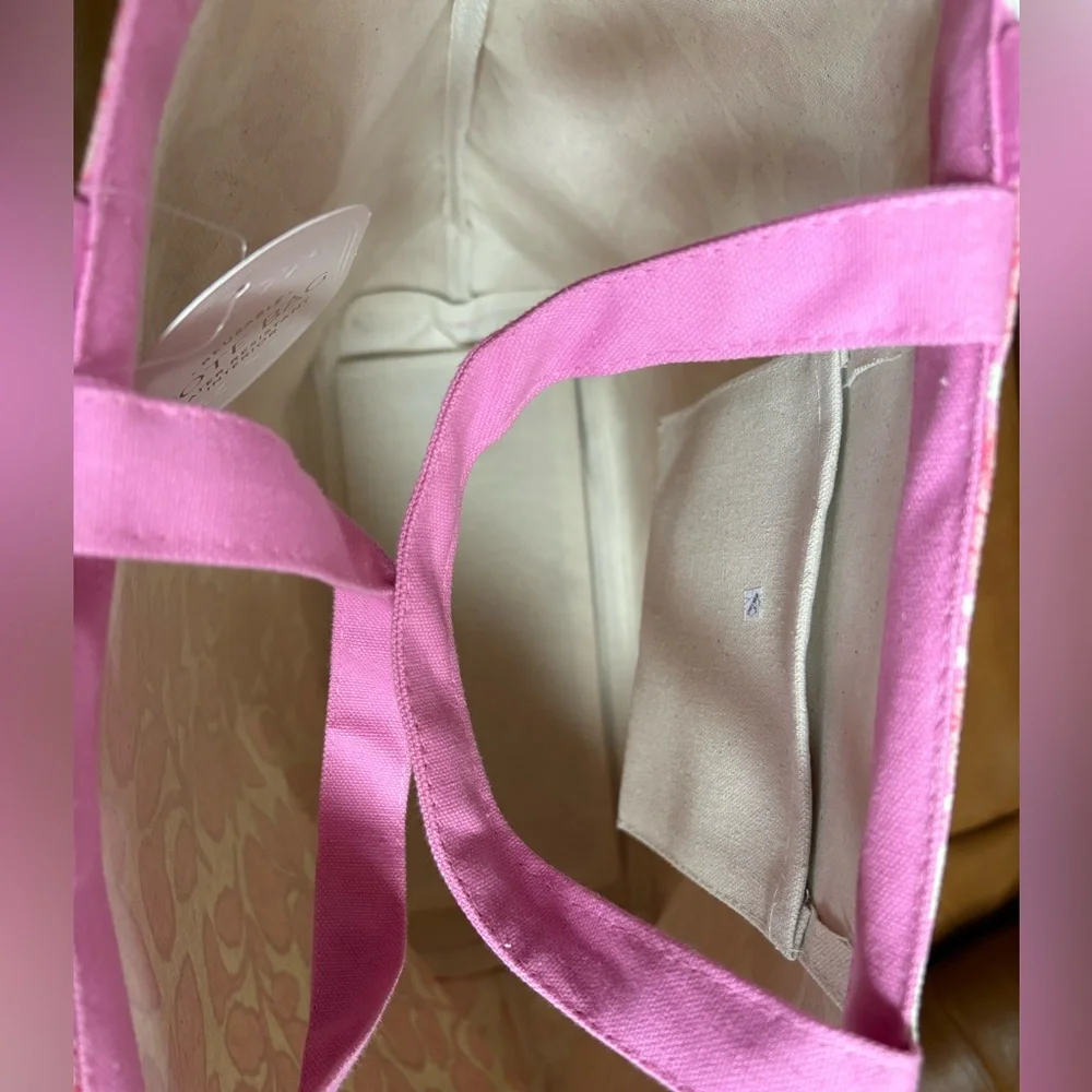Gooseberry Moon Pink Floral Canvas Tote Bag‎ Inner Pocket NWT 22x21x7 Resistant